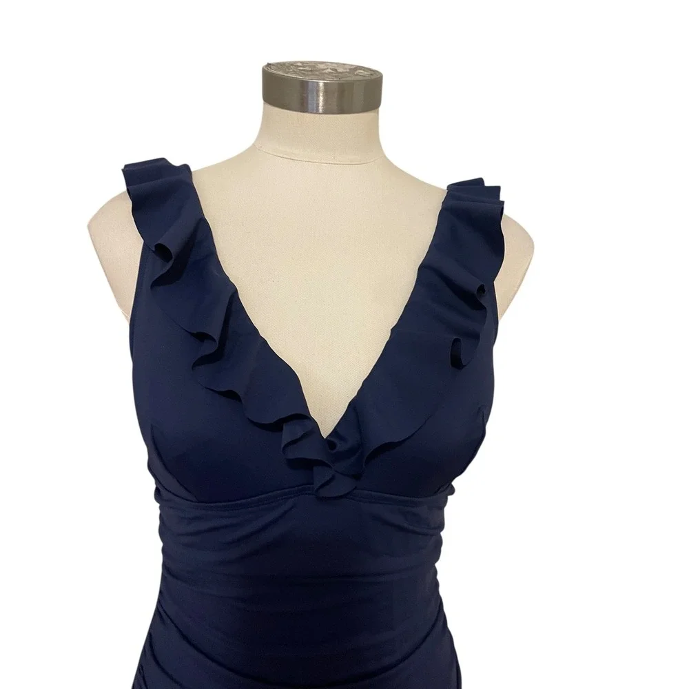Cupshe Navy Ruffle One-Piece Swimsuit NWT size M - Picture 3 of 8